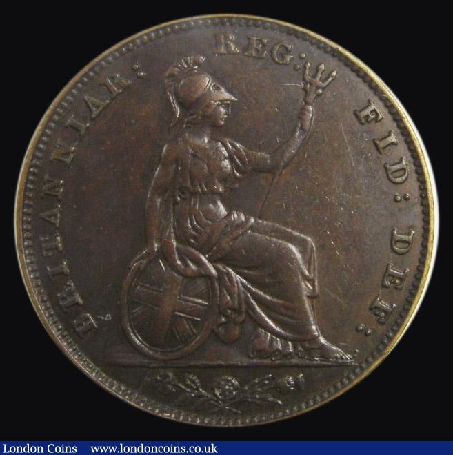 London Coins : A175 : Lot 1517 : Farthing 1845 Large Date, unlisted by Peck VF with some surface nicks on the obverse, in an LCGS hol...