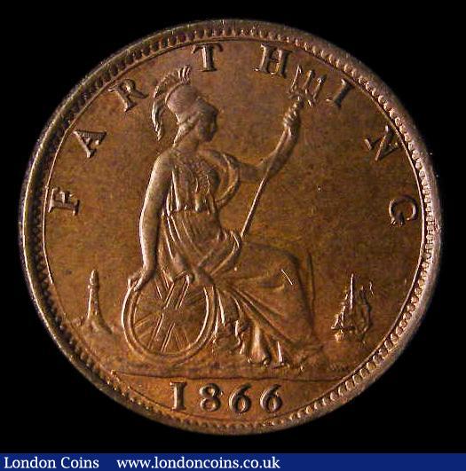 London Coins : A175 : Lot 1528 : Farthing 1866 Wide 66 in date, LCGS Variety 02, UNC with blue, green and magenta toning, an eye-catc...