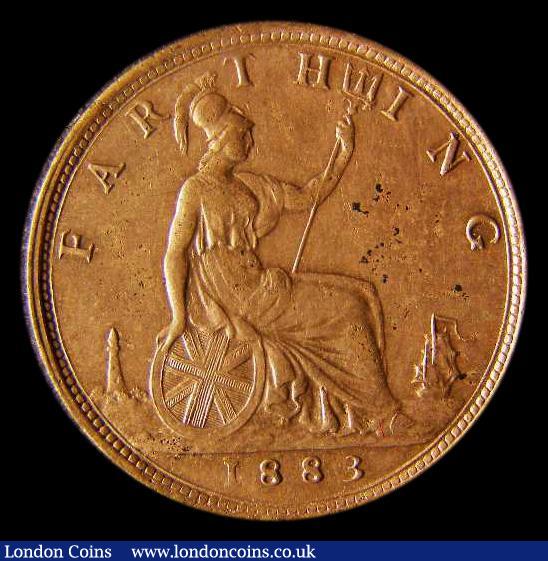 London Coins : A175 : Lot 1543 : Farthing 1883 Perfect F in F:D:, Freeman dies 7+F, UNC with around 75% lustre, in an LCGS holder and...