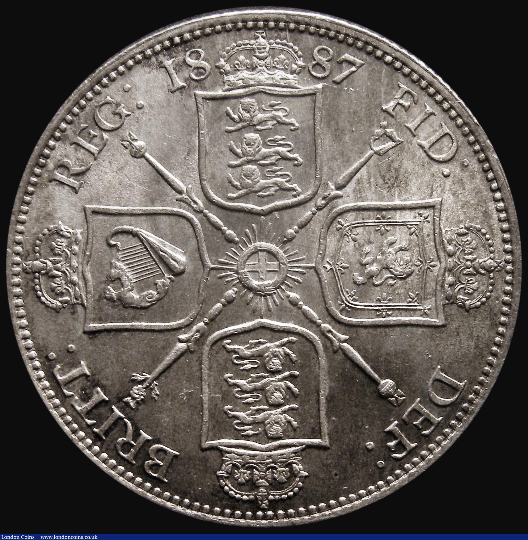 London Coins : A175 : Lot 1589 : Florin 1887 Jubilee Head, Large capital J in J.E.B.  ESC 868, Bull 2953, Davies 810 dies 1A, UNC and...