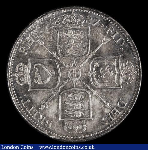 London Coins : A175 : Lot 1590 : Florin 1887 Jubilee Head, Small J in J.E.B.  ESC 868, Bull 2953, Davies 811 dies 1A, UNC with a deep...