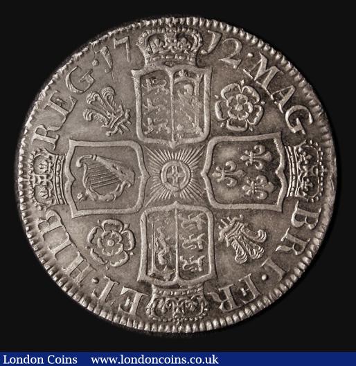 London Coins : A175 : Lot 1635 : Halfcrown 1712 Roses and Plumes ESC 582, Bull 1374, EF with grey tone over original underlying gold,...