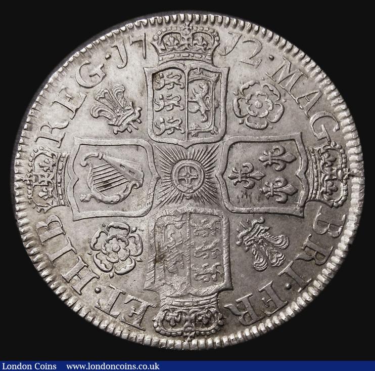 London Coins : A175 : Lot 1636 : Halfcrown 1712 Roses and Plumes ESC 582, Bull 1374, NEF/EF with some adjustment marks and haymarking...