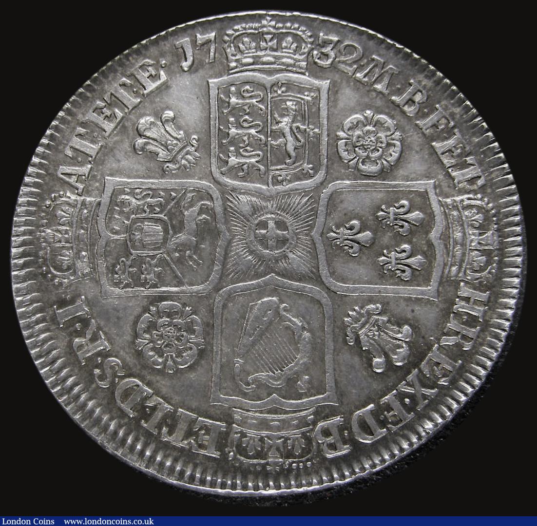 London Coins : A175 : Lot 1637 : Halfcrown 1732 Roses and Plumes ESC 596, Bull 1675 A/UNC in an LCGS holder and graded LCGS 75, the f...