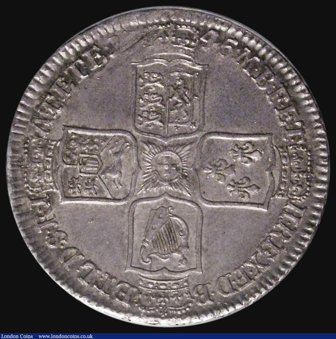 London Coins : A175 : Lot 1638 : Halfcrown 1745 LIMA ESC 605, Bull 1687, UNC or near so with old grey toning with touches of gold ton...