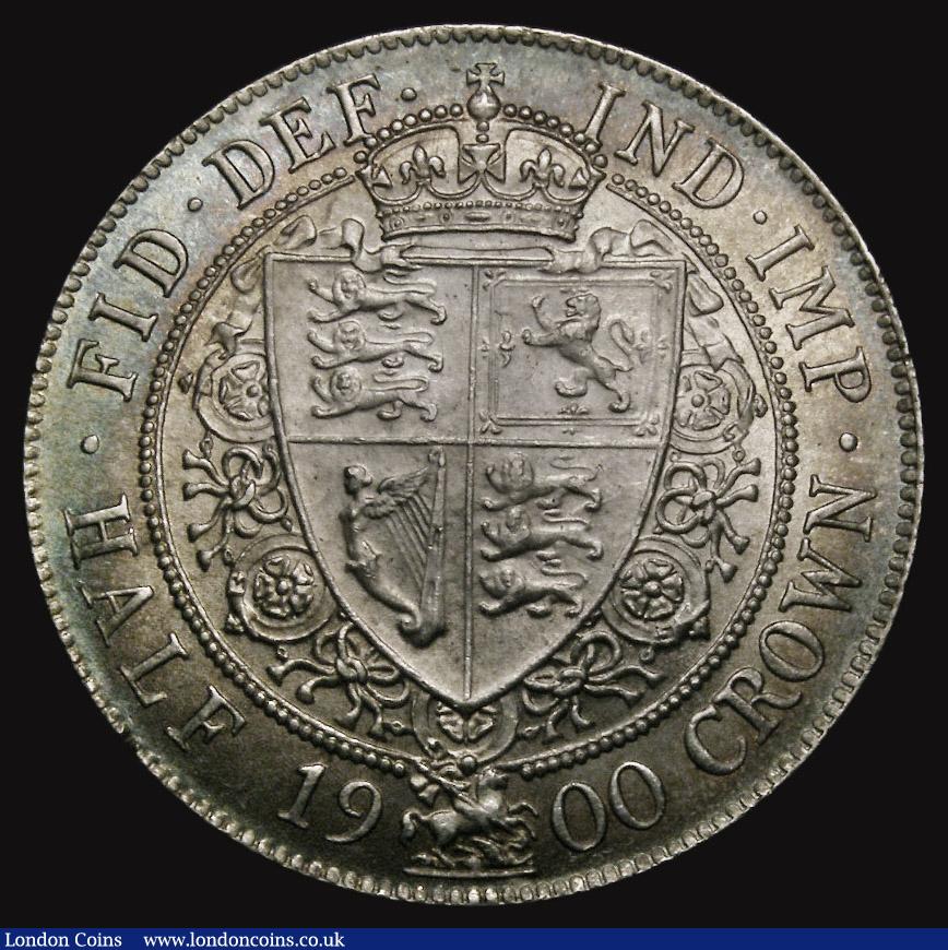 London Coins : A175 : Lot 1669 : Halfcrown 1900 ESC 734, Bull 2786 UNC and choice with gold, blue and green toning, a very eye-catchi...