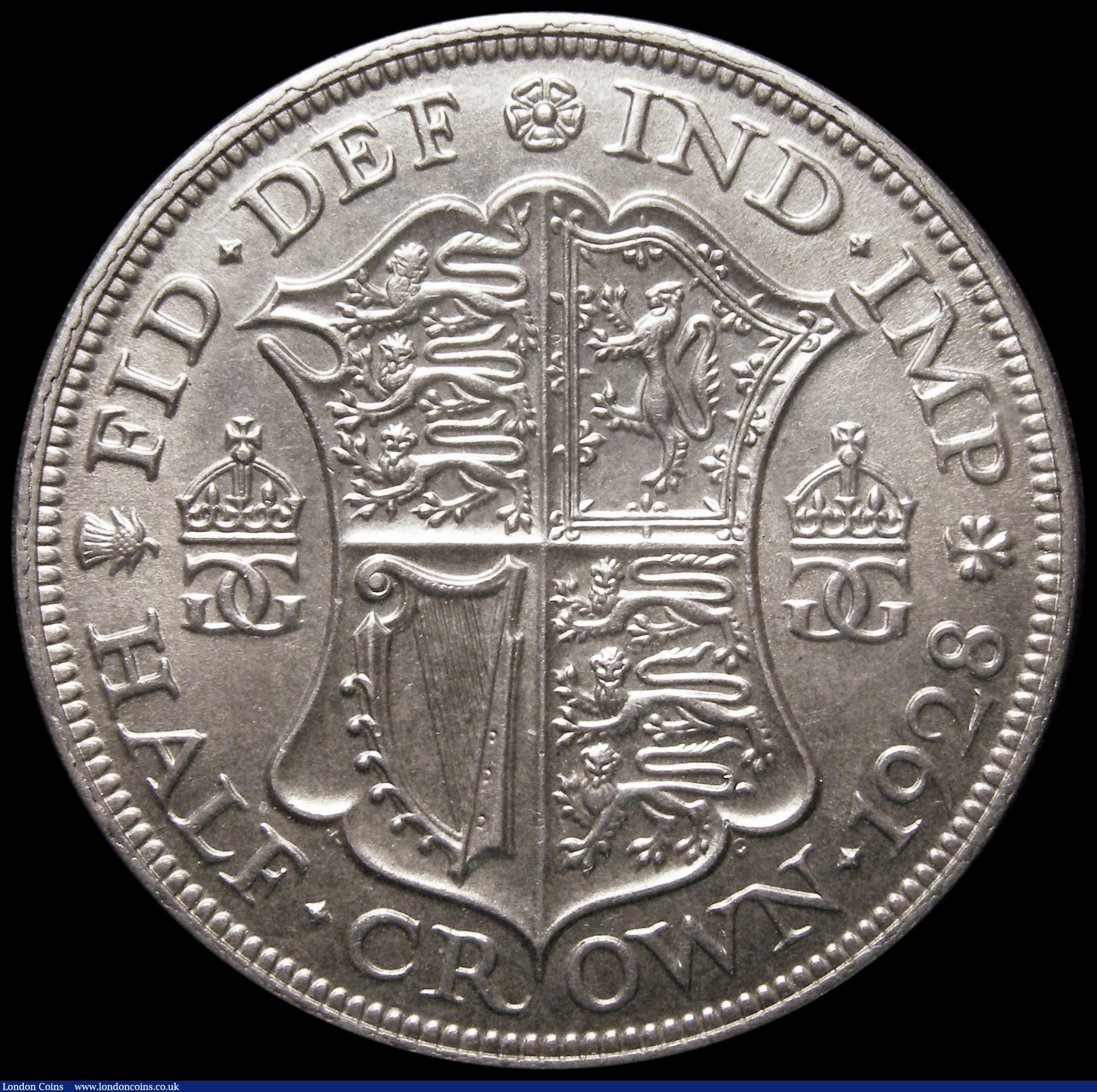 London Coins : A175 : Lot 1691 : Halfcrown 1928 ESC 777, Bull 3734, Davies 1703 dies 1C, UNC and lustrous, in an LCGS holder and grad...