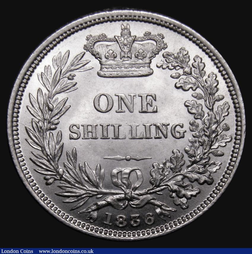 London Coins : A175 : Lot 1717 : Shilling 1836 ESC 1273, Bull 2494, Choice UNC and almost fully lustrous, in an LCGS holder and grade...