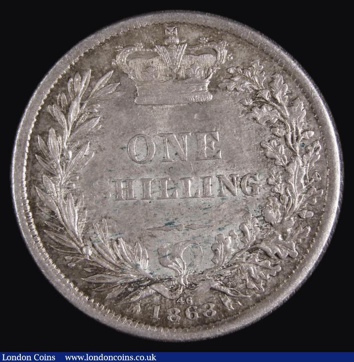 London Coins : A175 : Lot 1718 : Shilling 1868 ESC 1318, Bull 3036, Die Number 46, UNC with grey and gold toning, in an LCGS holder a...