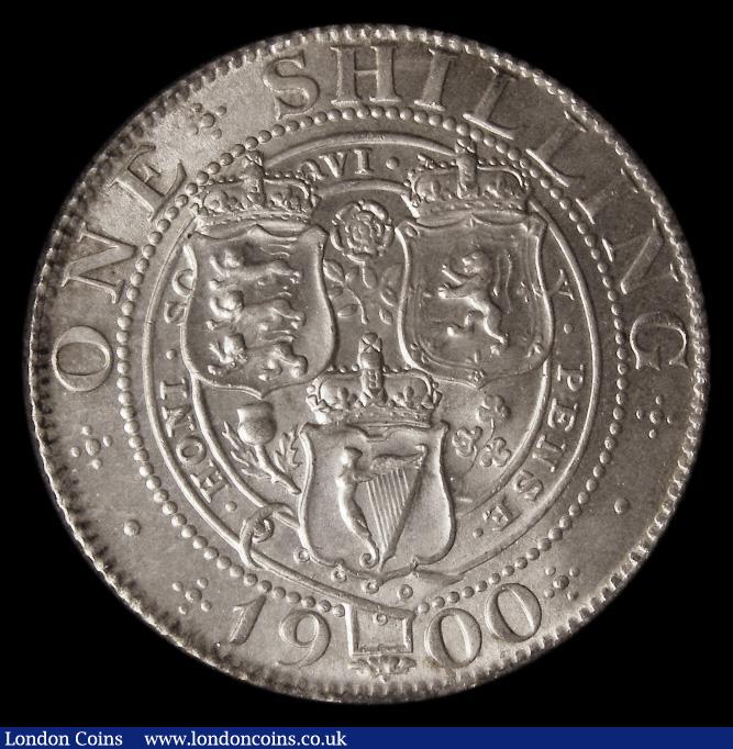 London Coins : A175 : Lot 1728 : Shilling 1900 ESC 1369, Bull 3165 UNC and lustrous, the obverse with hints of golden toning, in an L...