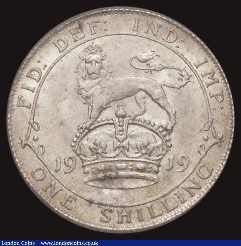 London Coins : A175 : Lot 1743 : Shilling 1919 ESC 1429, Bull 3808 Choice UNC with almost full original mint lustre enhanced by touch...