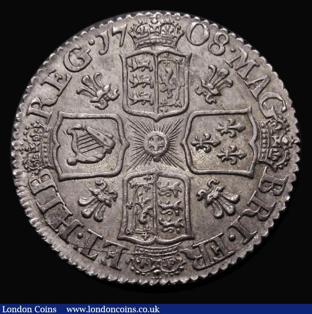 London Coins : A175 : Lot 1777 : Sixpence 1708 Plumes ESC 1594, Bull 1457 EF in an LCGS holder and graded LCGS 70, a scarce type, and...