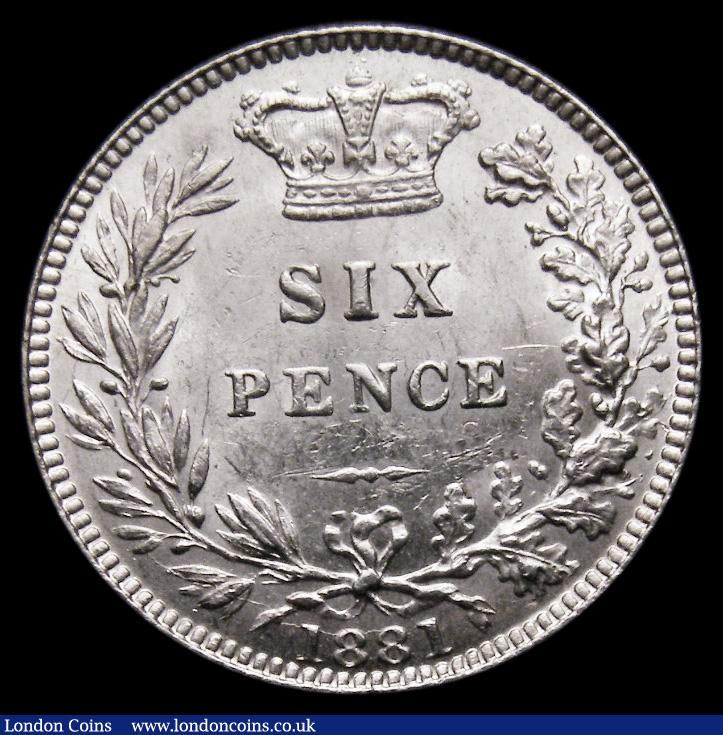 London Coins : A175 : Lot 1784 : Sixpence 1881 Large Date ESC 1740, Bull 3251, Davies 1100 UNC or near so and lustrous, in an LCGS ho...