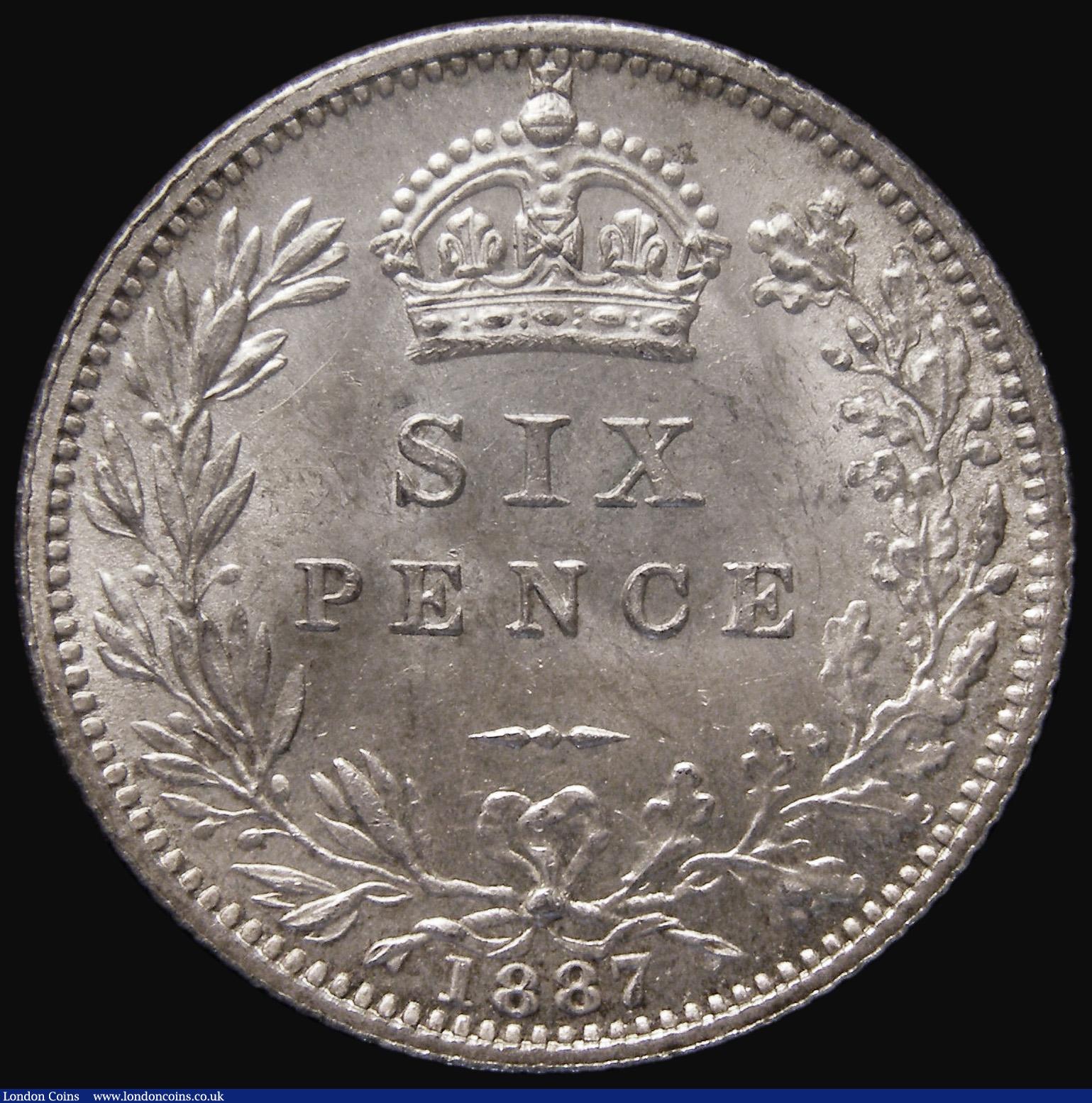 London Coins : A175 : Lot 1786 : Sixpence 1887 Jubilee Head Revised type ESC 1754, Bull 3272 Choice UNC with a subdued mint lustre, a...