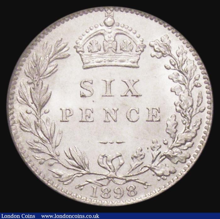 London Coins : A175 : Lot 1790 : Sixpence 1898 Large Date ESC 1768, Bull 3291 UNC and fully lustrous, in an LCGS holder and graded LC...