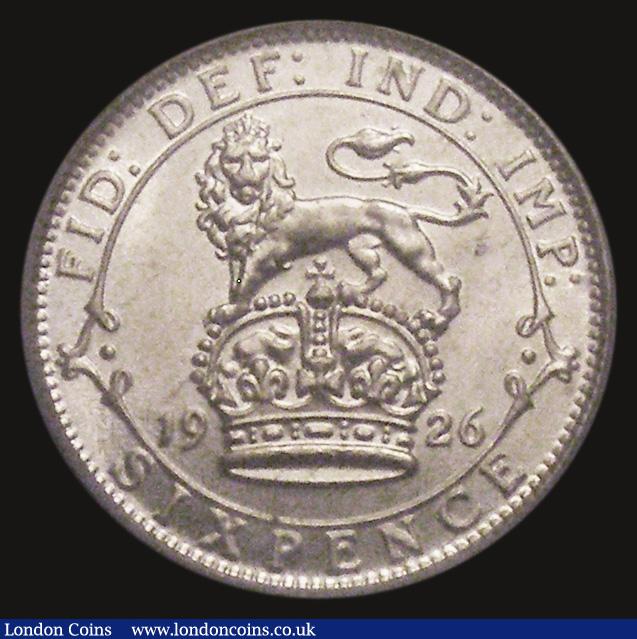 London Coins : A175 : Lot 1814 : Sixpence 1926 Modified Effigy ESC 1814, Bull 3895 UNC with practically full lustre, in an LCGS holde...