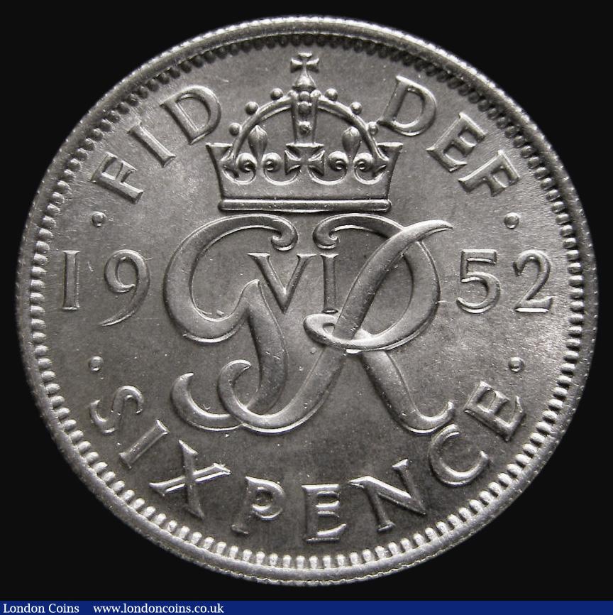 London Coins : A175 : Lot 1827 : Sixpence 1952 ESC 1838F, Bull 4266 Choice UNC with a hint of blue and gold tone, in an LCGS holder a...