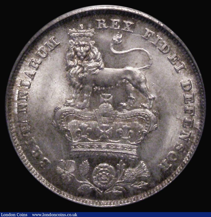 London Coins : A175 : Lot 1860 : Shilling 1825 Lion on Crown ESC 1254, Bull 2405 in a PCGS holder and graded MS64 