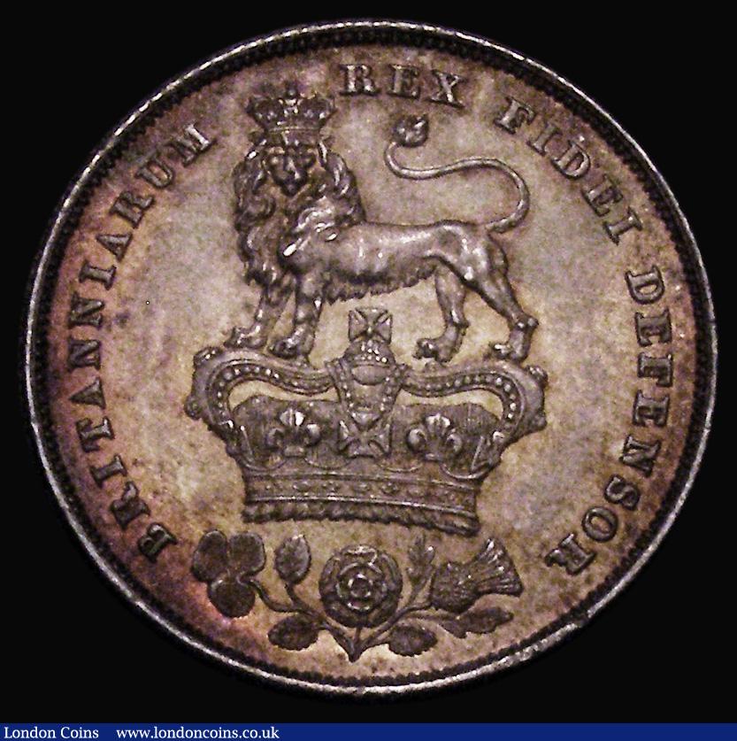 London Coins : A175 : Lot 1861 : Shilling 1825 Lion on Crown Milled edge Proof ESC 1255, Bull 2407, nFDC with attractive golden tonin...