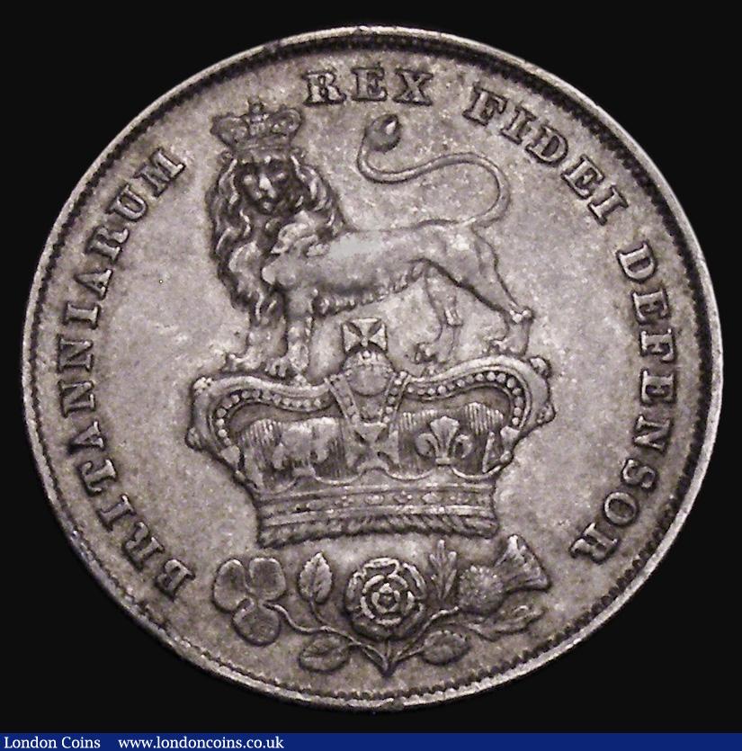London Coins : A175 : Lot 1864 : Shilling 1825 Roman 1 in date, Lion on Crown Reverse ESC 1254A, Bull 2406 GVF with old grey tone, ve...