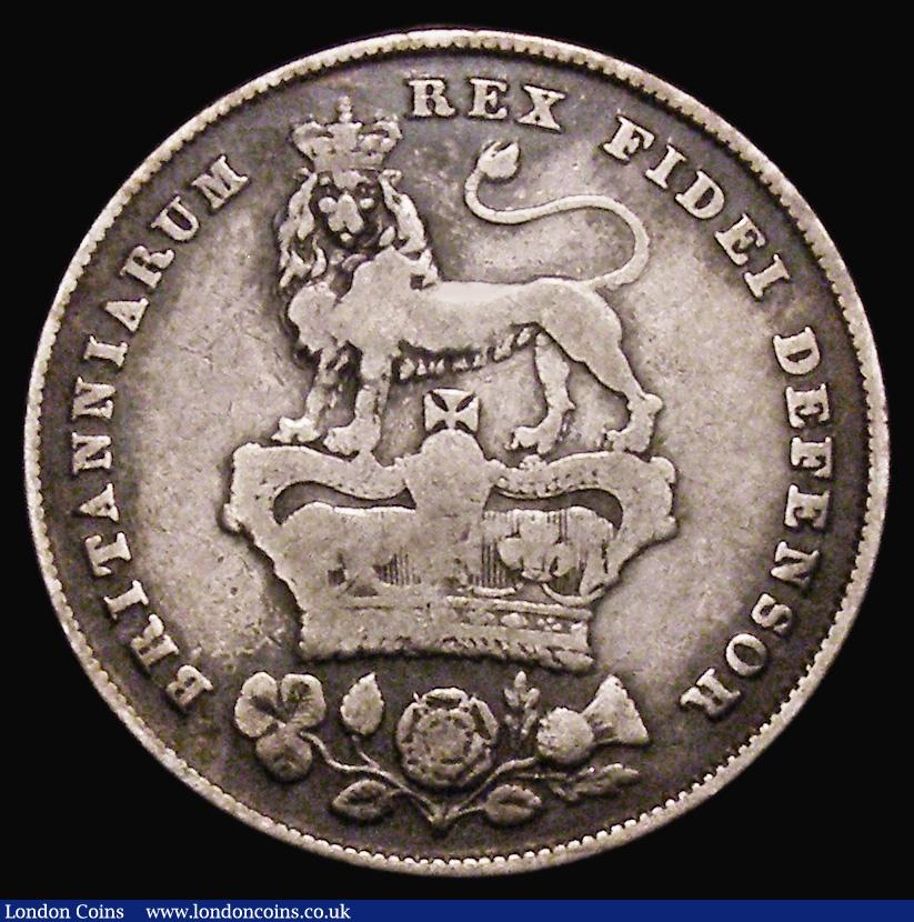 London Coins : A175 : Lot 1865 : Shilling 1825 Roman 1 in date, Lion on Crown Reverse ESC 1254A, Bull 2406 VG, very rare and rated R5...