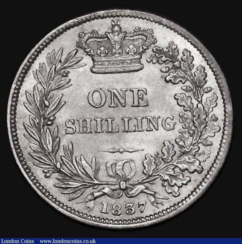 London Coins : A175 : Lot 1877 : Shilling 1837 ESC 1276, Bull 2497, NEF with a hint of gold toning