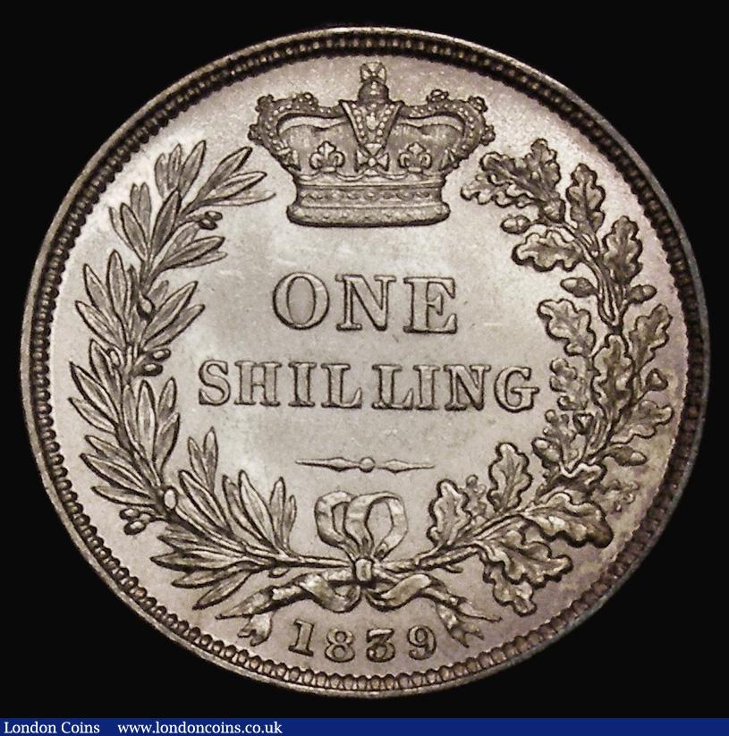 London Coins : A175 : Lot 1879 : Shilling 1839 First Young Head with WW on the truncation, ESC 1280, Bull 2975, Davies 851 dies 1A, B...