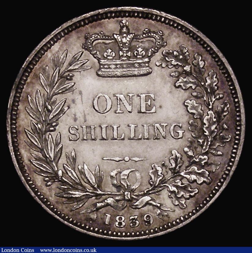 London Coins : A175 : Lot 1881 : Shilling 1839 Plain edge Proof with W.W. on truncation ESC 1282, Bull 2977, S.3902, Davies 852, dies...