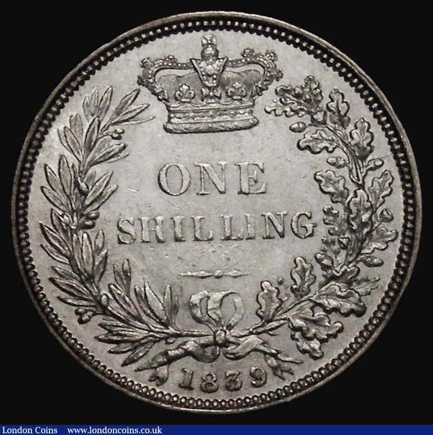 London Coins : A175 : Lot 1882 : Shilling 1839 Second Young Head, no WW on truncation, as ESC 1283, Bull 2979, Davies 853 dies 2A, th...