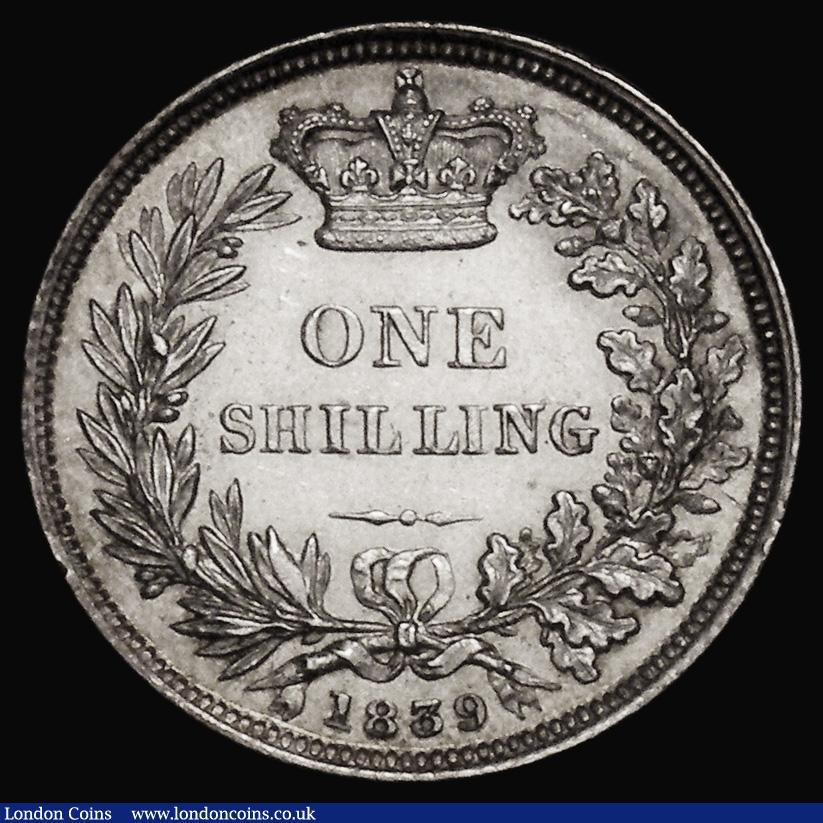 London Coins : A175 : Lot 1883 : Shilling 1839 Second Young Head, no WW on truncation, ESC 1283, Bull 2979, Davies 853 dies 2A, GEF a...