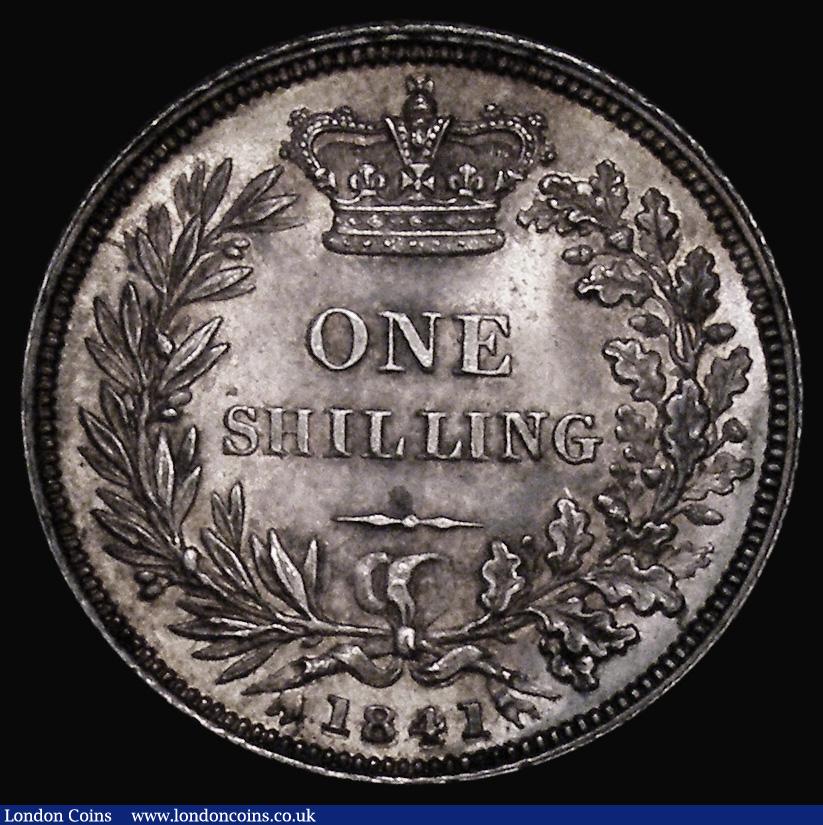 London Coins : A175 : Lot 1885 : Shilling 1841 ESC 1287, Bull 2986, GEF/AU with an attractive blue and cinnamon tone, Rare in high gr...