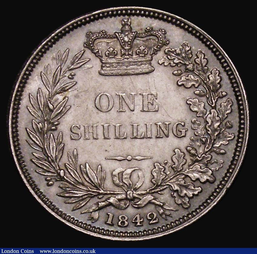 London Coins : A175 : Lot 1887 : Shilling 1842 ESC 1288, Bull 2987, EF with a subtle and attractive tone, the obverse with a striking...