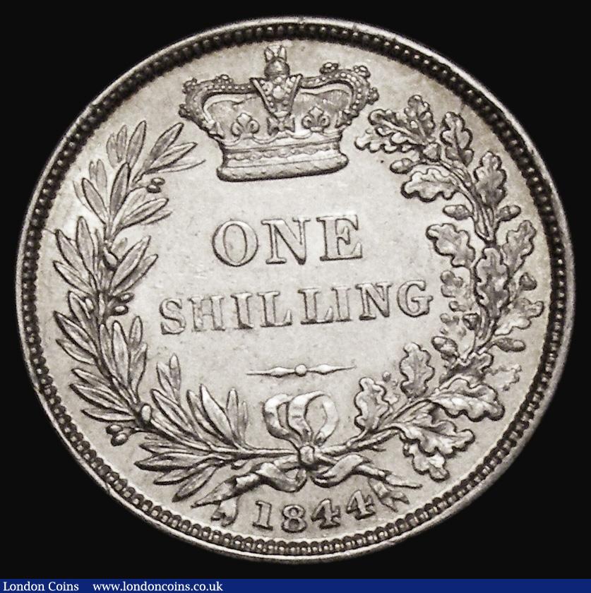 London Coins : A175 : Lot 1889 : Shilling 1844 ESC 1291, Bull 2990, NEF/EF with some hairlines, the reverse with a hint of gold tone