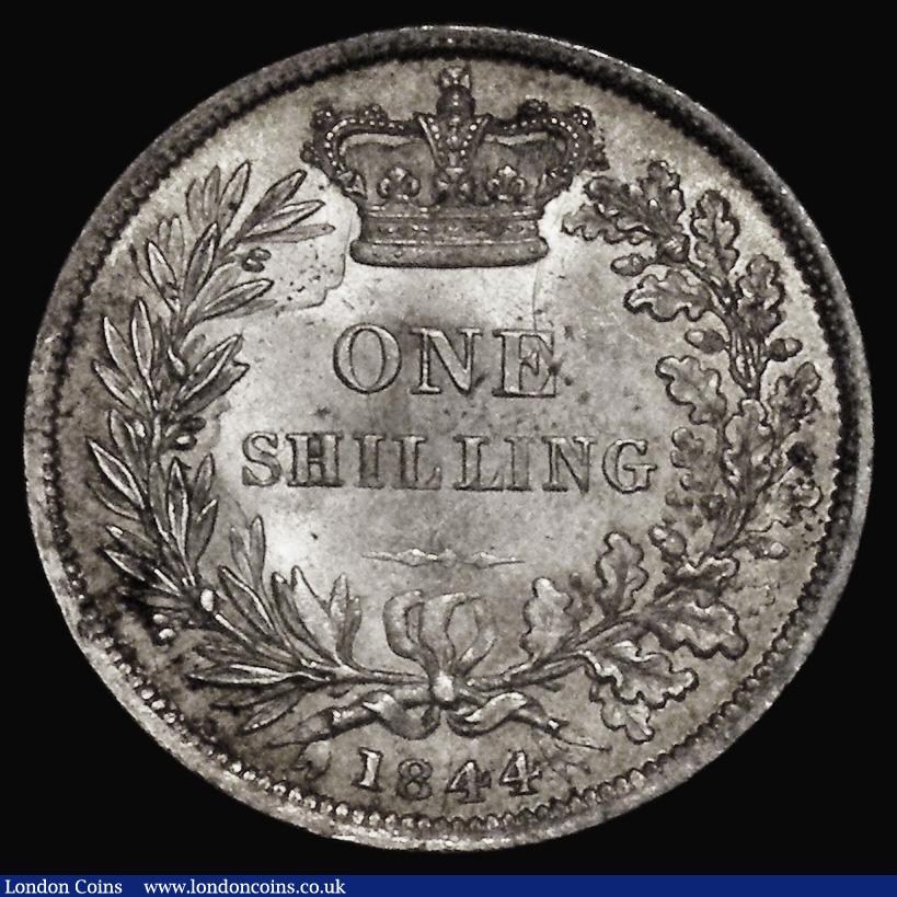 London Coins : A175 : Lot 1890 : Shilling 1844 ESC 1291, Bull 2990, UNC with original mint lustre and a few flecks of toning, An extr...