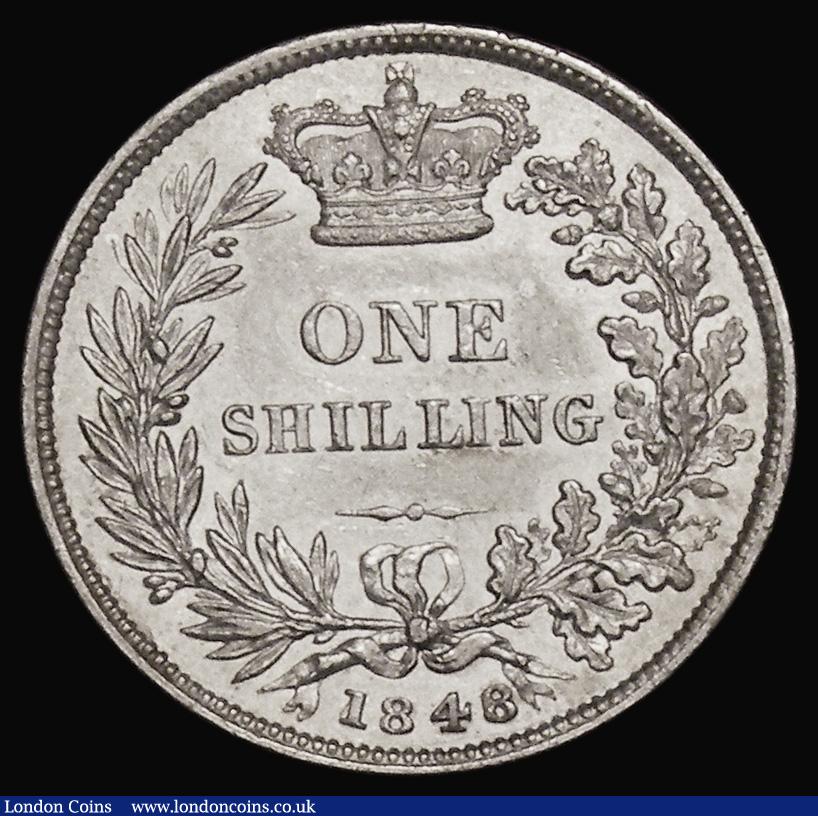 London Coins : A175 : Lot 1894 : Shilling 1848 8 over 6 ESC 1294, Bull 2994, EF with two scratches on the obverse, very rare, especia...