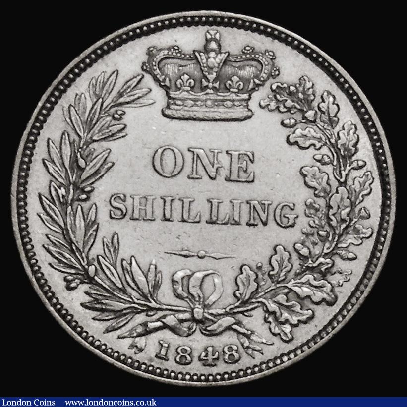 London Coins : A175 : Lot 1895 : Shilling 1848 8 over 6 ESC 1294, Bull 2994, VF/GVF and very rare in any grade above Fine, Ex-Andrew ...