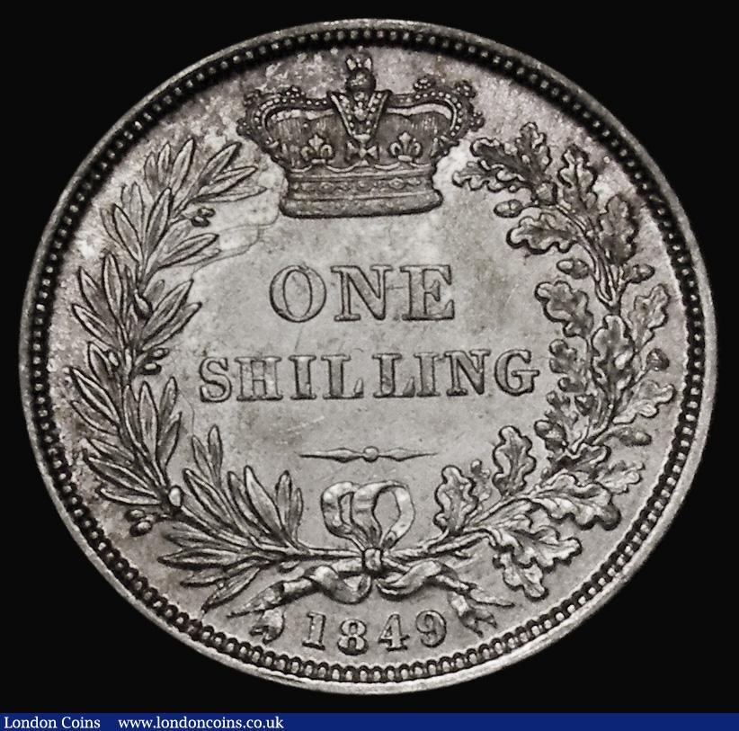 London Coins : A175 : Lot 1896 : Shilling 1849 ESC 1895, Bull 2995, EF/AU Lustrous and with an attractive and colourful tone