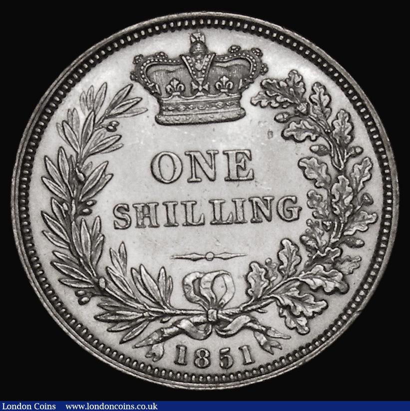 London Coins : A175 : Lot 1898 : Shilling 1851 ESC 1298, Bull 2999, GEF and lustrous, an extremely high grade example of this very ra...