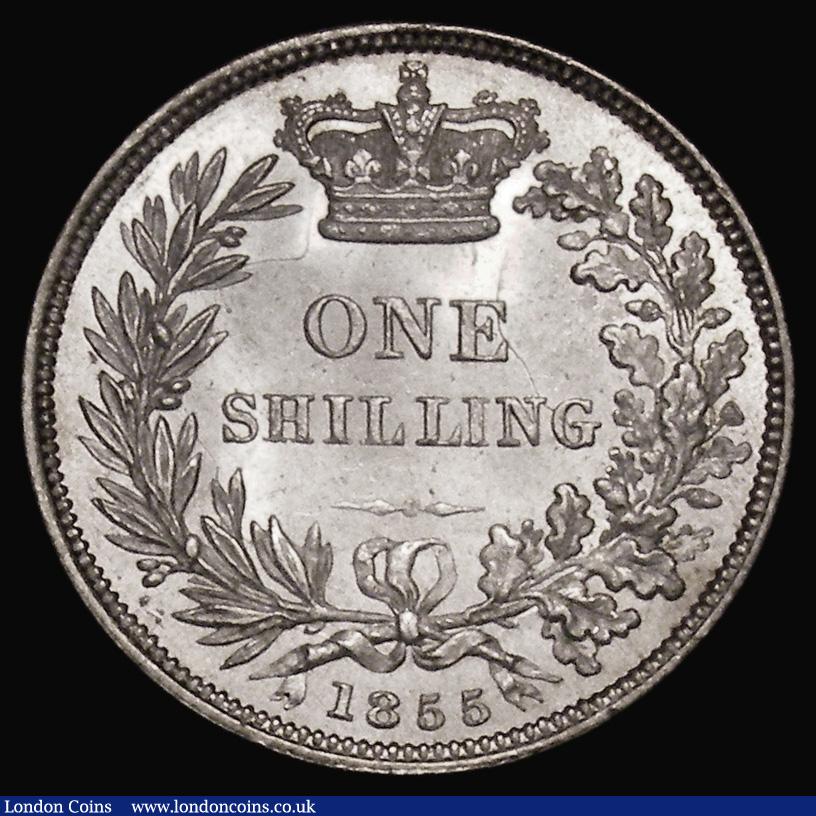 London Coins : A175 : Lot 1903 : Shilling 1855 ESC 1303, Bull 3006, UNC with original lustre, the obverse with some contact marks and...