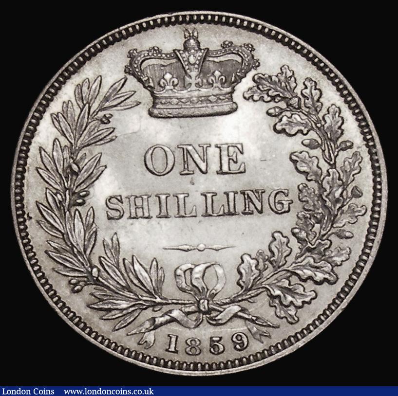 London Coins : A175 : Lot 1910 : Shilling 1859 ESC 1307, Bull 3015, Davies 878 dies 3A Bright EF, Scarce, we note the example in the ...