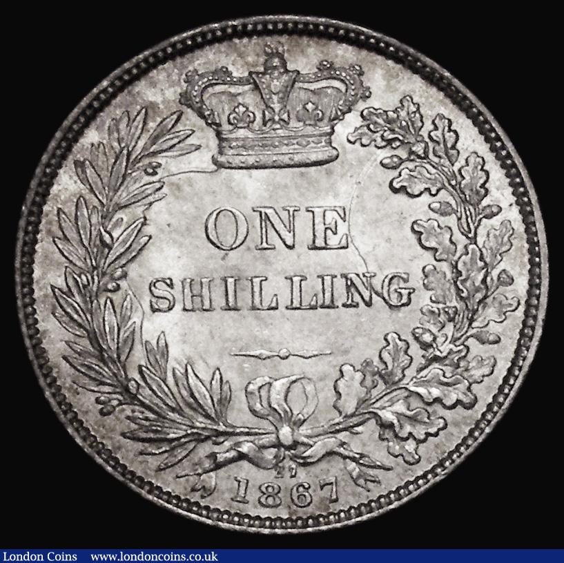 London Coins : A175 : Lot 1917 : Shilling 1867 ESC 1315, Bull 3030, Davies 892 dies 4A, Die Number 27 A/UNC and lustrous with light c...