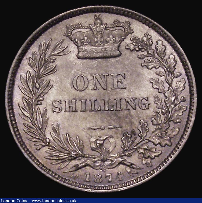 London Coins : A175 : Lot 1922 : Shilling 1874 4 with upper serif only, ESC 1326, Bull 3044, Davies 902, Die Number 28, A/UNC lightly...