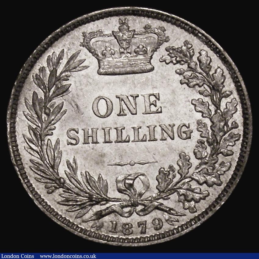 London Coins : A175 : Lot 1930 : Shilling 1879 No Die Number, Davies 911, dies 6B Lustrous UNC with contact marks and hairlines, Ex-L...