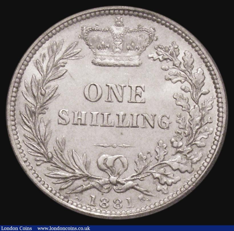 London Coins : A175 : Lot 1934 : Shilling 1881 Short Line below SHILLING, ESC 1338A, Bull 3067, Davies 915 dies 7C UNC or very near s...