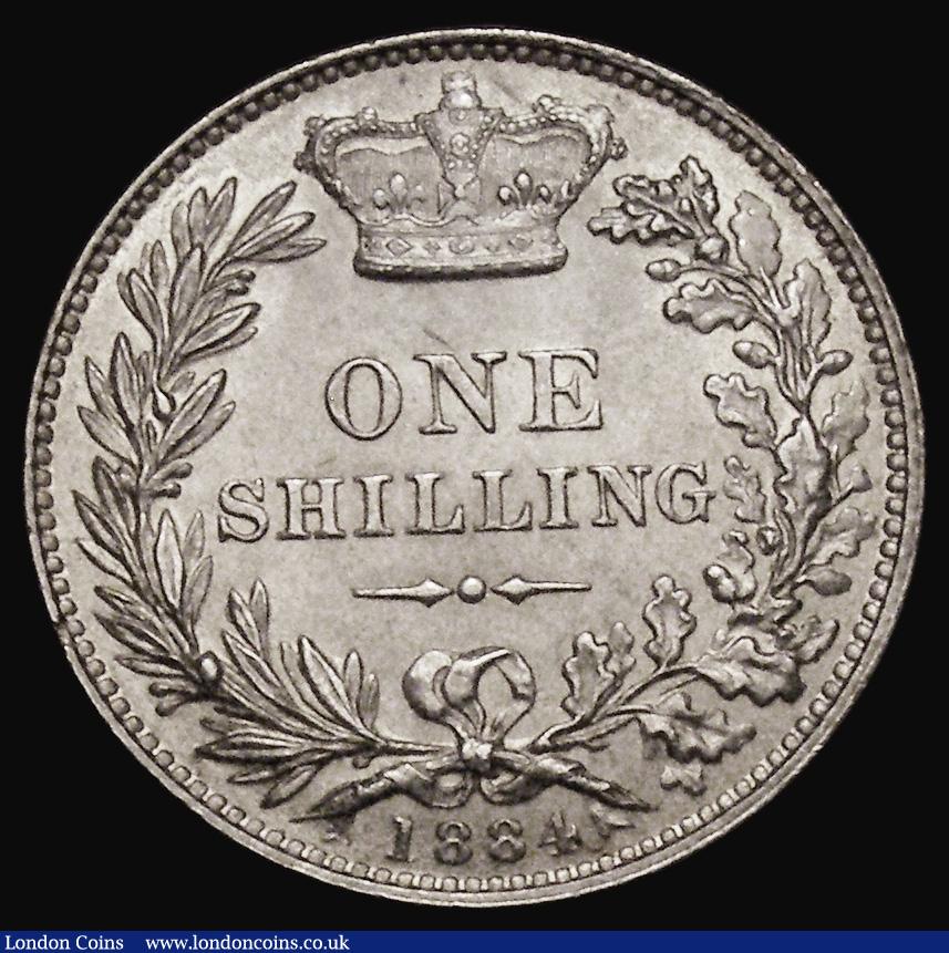 London Coins : A175 : Lot 1936 : Shilling 1884 Longer line below SHILLING, ESC 1343, Bull 3074, Davies 921 dies 7D Cross on Crown poi...