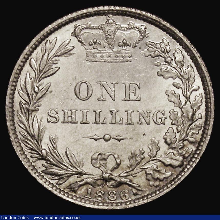 London Coins : A175 : Lot 1938 : Shilling 1886 ESC 1347, Bull 3078, Lustrous UNC with minor cabinet friction and some light contact m...