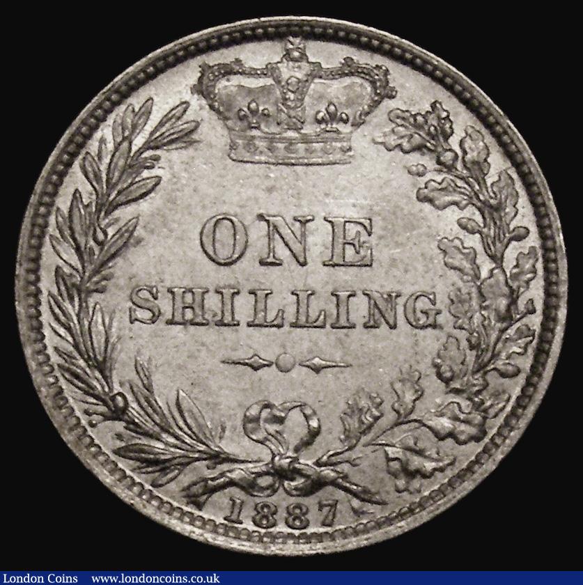 London Coins : A175 : Lot 1941 : Shilling 1887 Young Head ESC 1349, Bull 3080 EF with some scratches and a tone spot on the obverse 