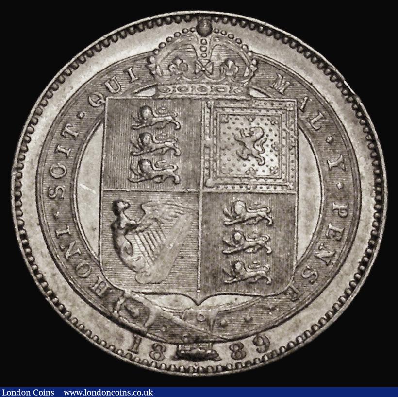 London Coins : A175 : Lot 1946 : Shilling 1889 Small Jubilee Head, Q of QUI with curved looped tail, stated by the vendor to be 9 ove...