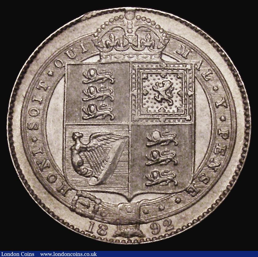 London Coins : A175 : Lot 1947 : Shilling 1892 ESC 1360, Bull 3147 EF with a light surface mark and a small rim nick