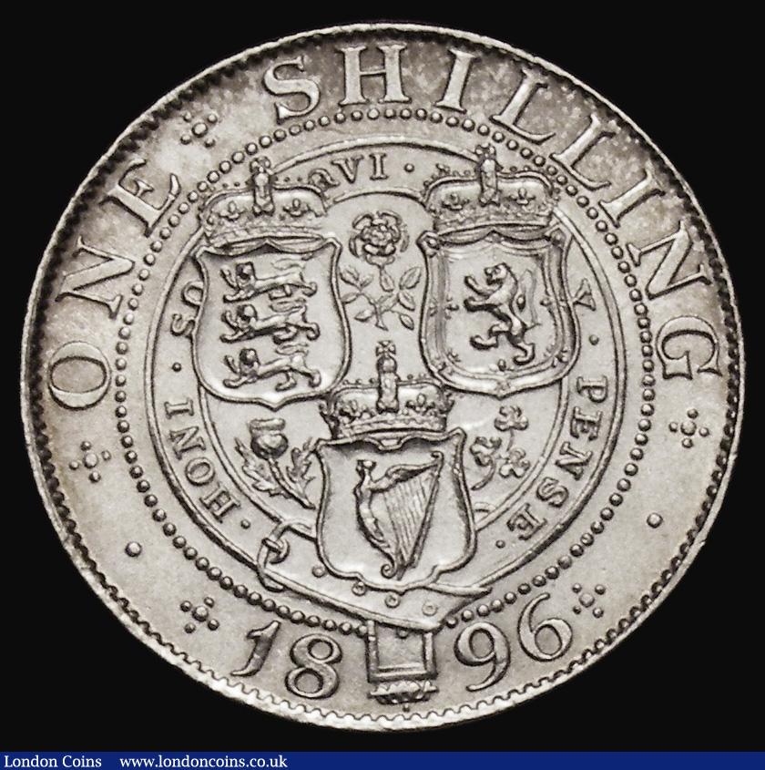 London Coins : A175 : Lot 1954 : Shilling 1896 Small Rose ESC 1365A, Bull 3159, Davies 1019 dies 2C Bright GVF/EF the obverse with ha...